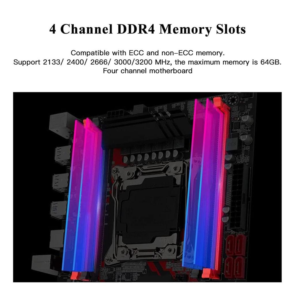 X99 LGA 2011 V3 Motherboard, Micro ATX Motherboard with RTL8111G Gigabit LAN Card, for Xeon E5 V3 V4, 4-Channel DDR4, PCIe 3.0, Dual M.2 Slots