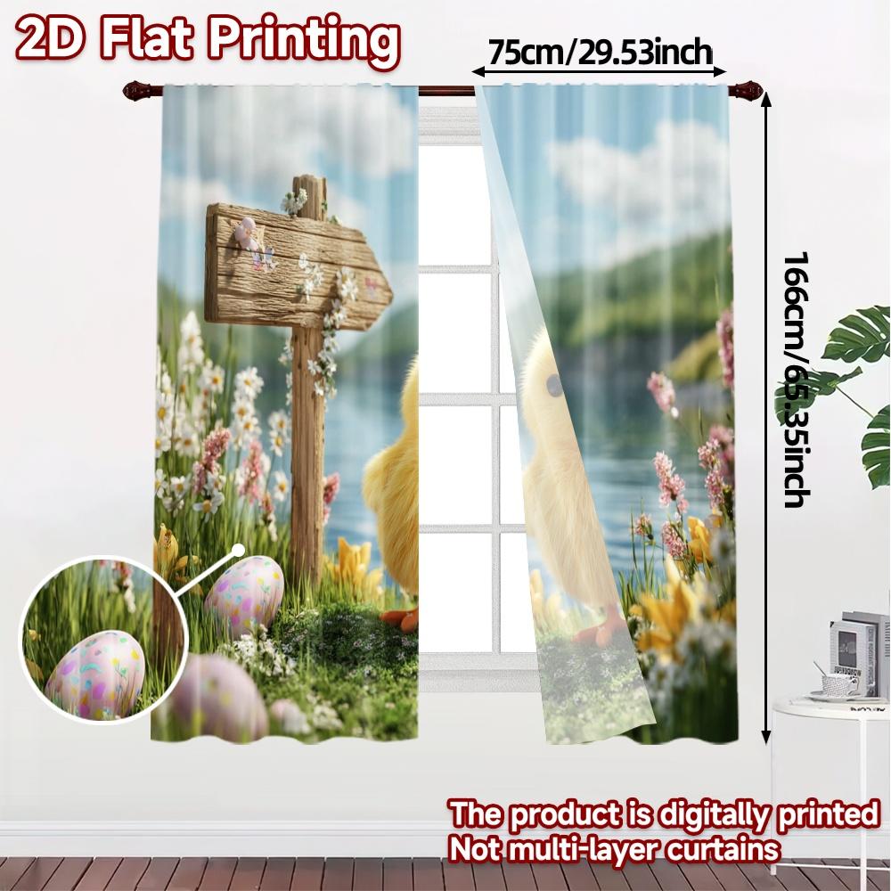 2pcs   2D FLAT PRINTING Curtains (Without Rod) Easter Chick Modern Pattern Curtains Polyester Curtains Festive for Bedroom