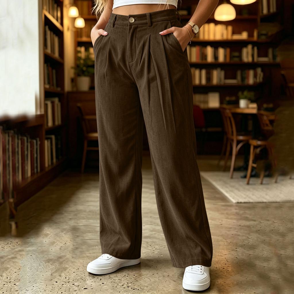 Women's High Waist Loose Fit Wide Leg Corduroy Cargo Pants with Pockets
