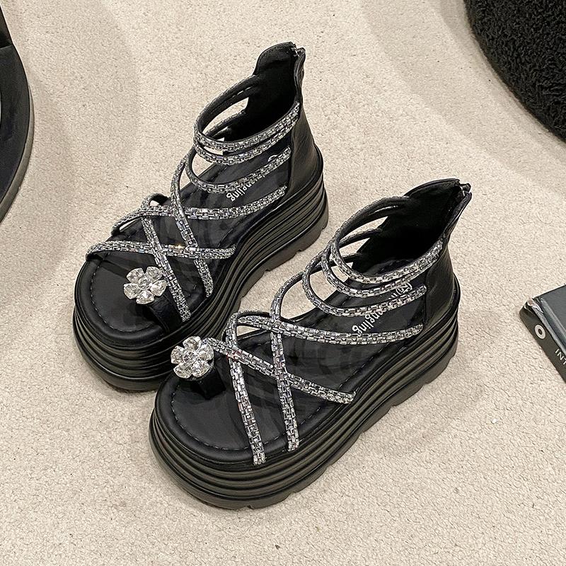 Fashion Summer Crystal Sandals 8CM Wedge Heels Sneakers New Women Beach Flip Flop High Platform Casual Breathable Walking Shoes