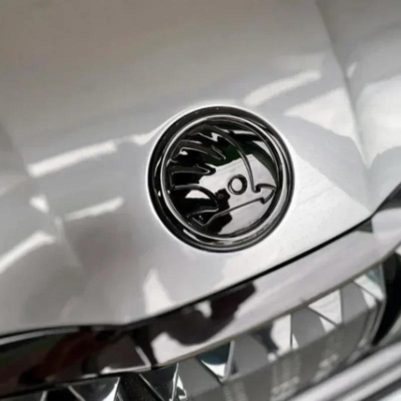 JIYQ3 For Skoda ABS Car Front Hood Cover Emblem Sticker for Skoda Rapid Kodiaq Karoq Superb Kamiq Rapid Octavia Spaceback Auto Badge A