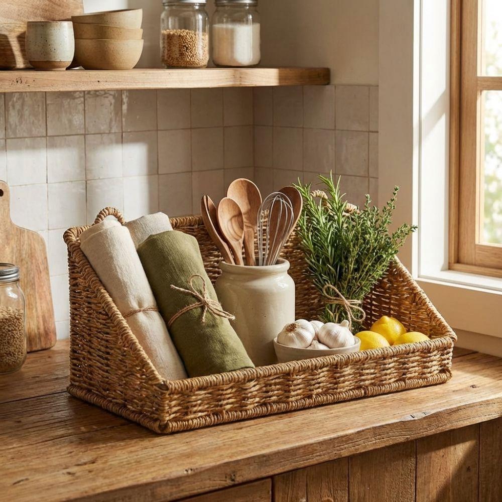 Imitation Rattan Woven Hanging Basket Wall-Mounted Storage Hamper Grocery Basket  Living Room