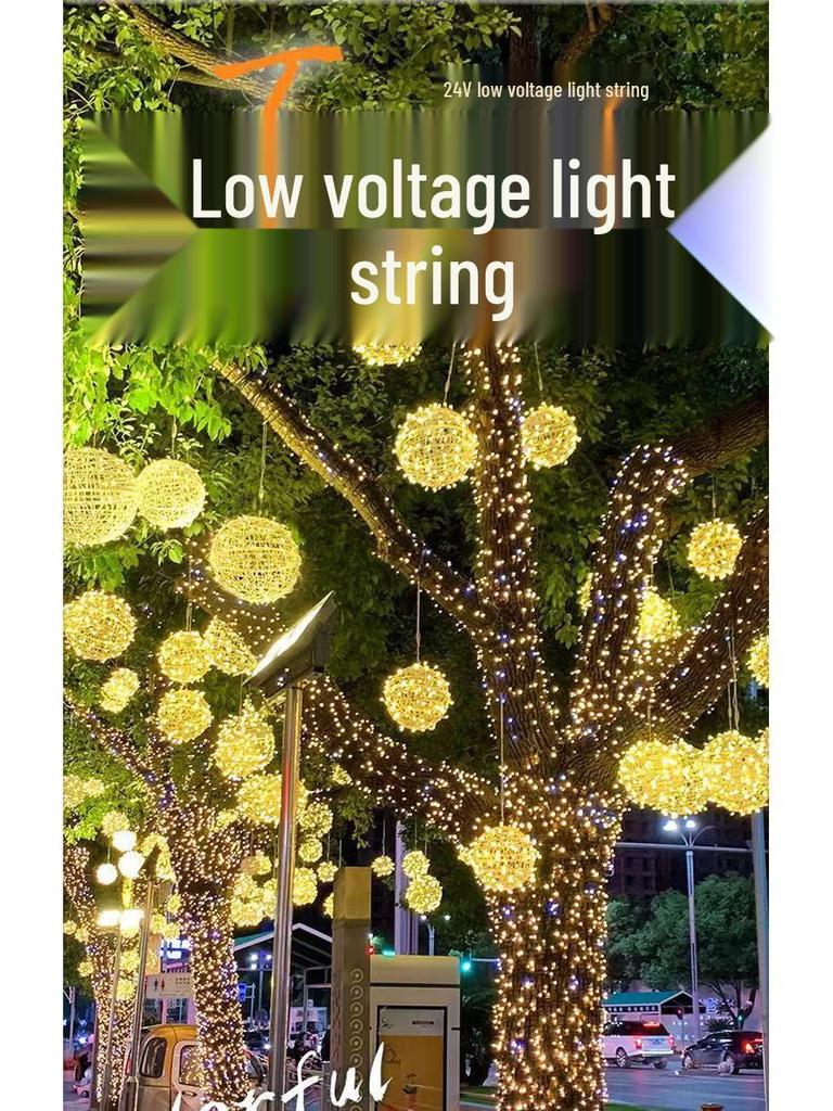24V US Standard Flashing Color String Lights for Outdoor Trees and Balconies - Starry Festival Decoration, Low Voltage