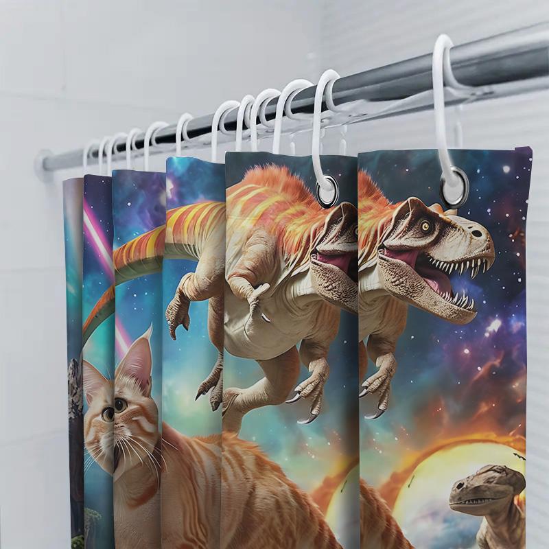 Creative Dinosaur Cat Pattern Waterproof Mold-proof Shower Curtain Home Decor Unique Design Stylish Bathroom Item Elevate Space