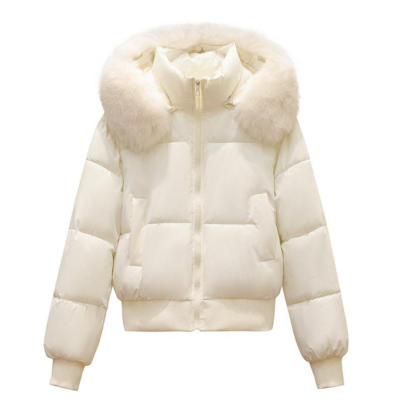 Hooded Cotton-padded Jacket Short Winter Thickened Warm Coat With Fur Collar