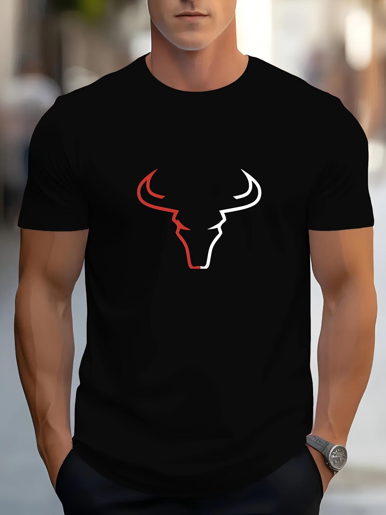 T-shirt with Bold Bull Graphic Print - Black & Red Contrast Design XXL