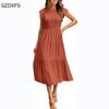 Women's Fly-sleeve Fly-sleeve Pleated Layered Short Sleeve Dress with Large Swing