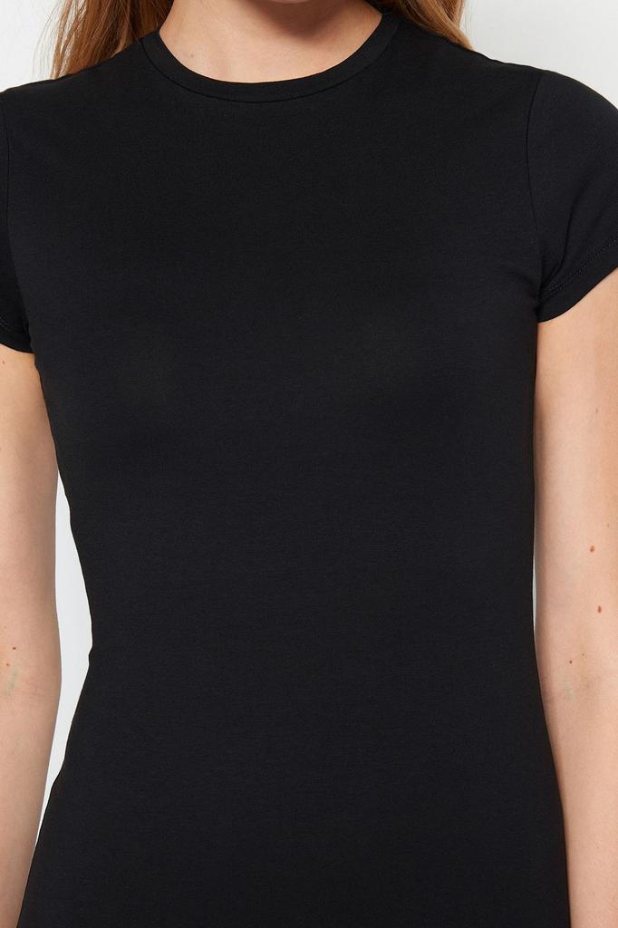 Women's Style Dress Emerald Green Short Sleeve Fitted Cotton Stretchy Midi Knitted Dress