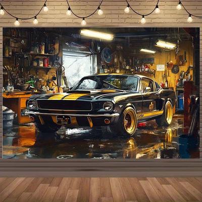 1 Piece of Retro Garage Car, Classic Sports Car Industrial Style Background Fabric, Personalized Room Wall Stunning Design