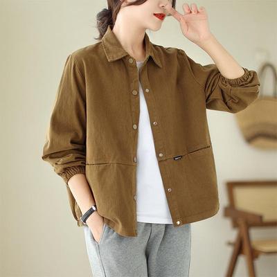 Giacca di Cotone Stile Coreano - Versatile da Donna, Ampia, Modellante, Manica Lunga, Colore Unito, Collo a Revers