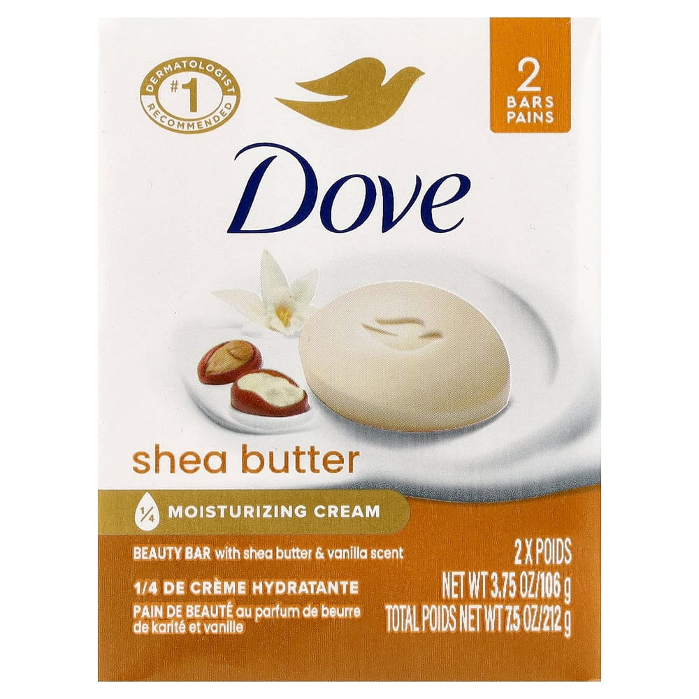 Dove Beauty Bar Soap with Shea Butter & Vanilla, 2-Pack (106g/3.75oz each)