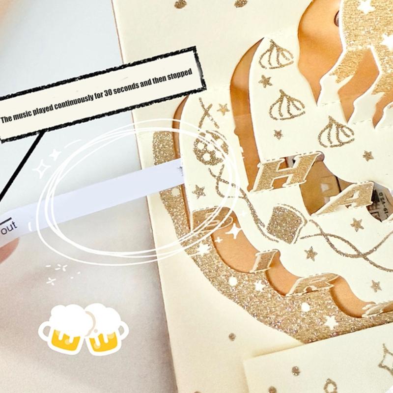 3D Birthday Card with Light and Music With Envelope Musical Happy Birthday Card for Women Men Husband Wife Children