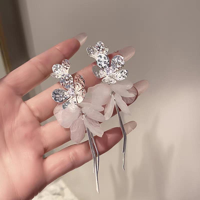 French Style Tassel Flower Earrings For Women Elegant Exaggerated Ribbon Drop Dangle Earrings Fashion Party Ear Jewelry Gifts