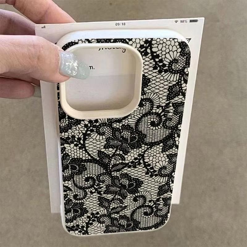Black Lace Floral Trendy Pattern Phone Case For iPhone 17 Pro Max 16 15 14 13 12 11 XS Max X XR 7 8 Plus 16E 17 Air Bumper Cover