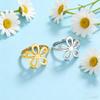 Stainless steel flower ring for women and girls golden and beautiful bohemian romantic ring engagement jewelry and gift