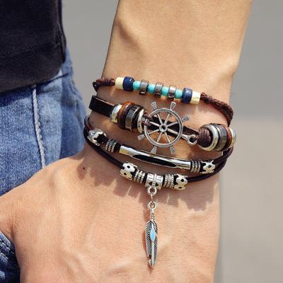 Leather Bracelet Personality Retro Leather Hand Woven Fashion Leather Rope Bracelet