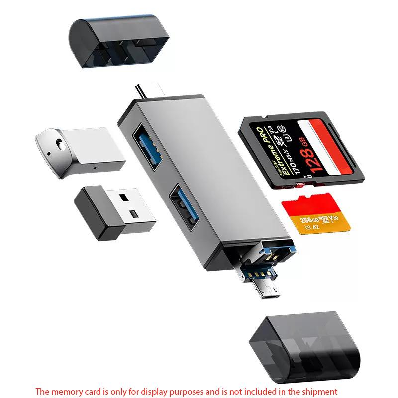 

Многофункциональный кардридер USB 3.0 7-в-1, U-диск, Type-C/Micro USB/TF/SD, адаптер для чтения карт памяти, аксессуары для телефона серый