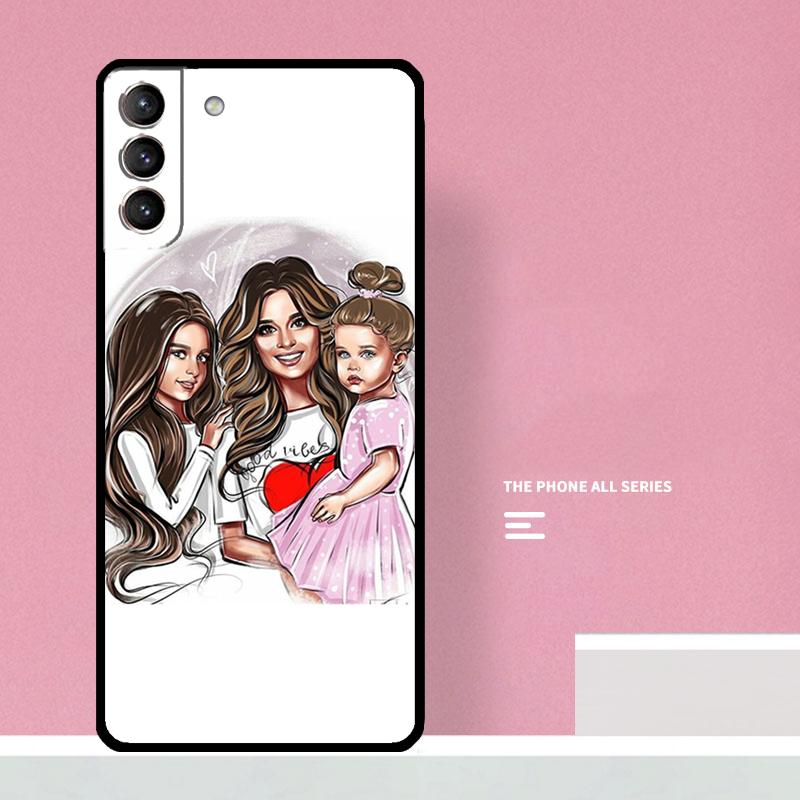 Black Brown Hair Baby Mom Girl Son Phone Case For Samsung Galaxy S24 S26 Ultra S20 S21 S22 S23 S25 Plus S10 S25 FE Cover Coque
