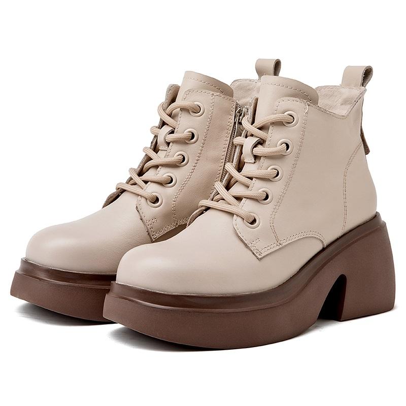 

Fashion GKTINOO Women Thick High Heel Boots Autumn Round toe Chunky Platform 100% Genuine Leather Ankle Boots Ladies Zipper Short Boots 5