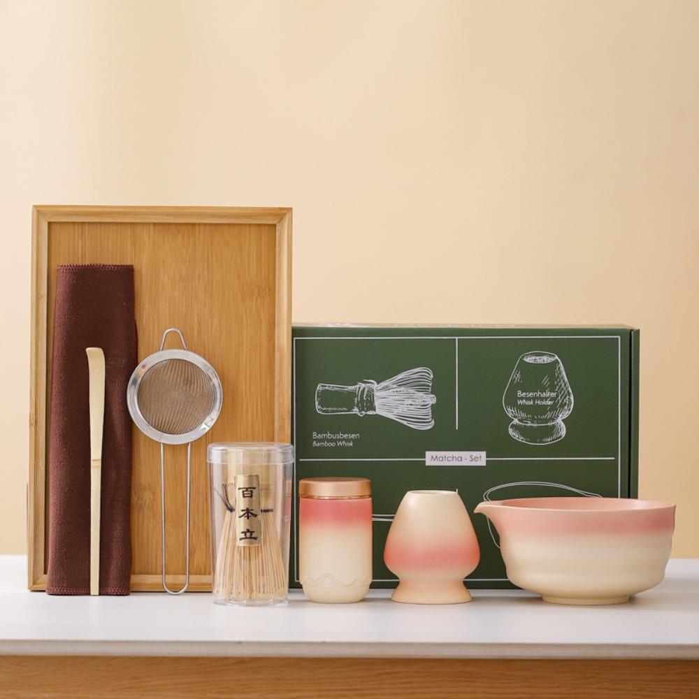 

Matcha Bowl Japanese Matcha Tea Set Ceramic Bamboo Matcha Making Kit Matcha Whisk Set Tea Lovers рожевий