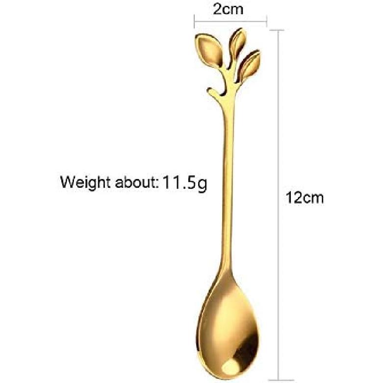 20 Pack Stainless Steel Leaf Coffee Spoon Tableware Dessert Spoons, Stirring, Mixing, Sugar, Stir, Ice Cream, Cake, Teaspoon 4.7 inch Gold