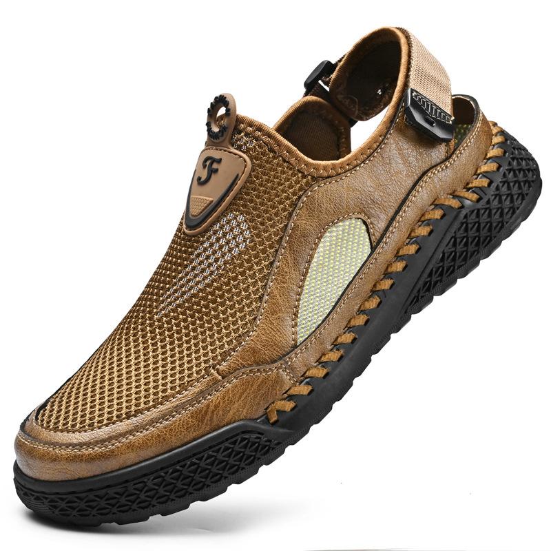 

2025 популярные летние мужские сумки, сандалии с отслеживаемым верхом, дышащие, универсальные пляжные туфли, полые сетчатые туфли для ходьбы в воде 38
