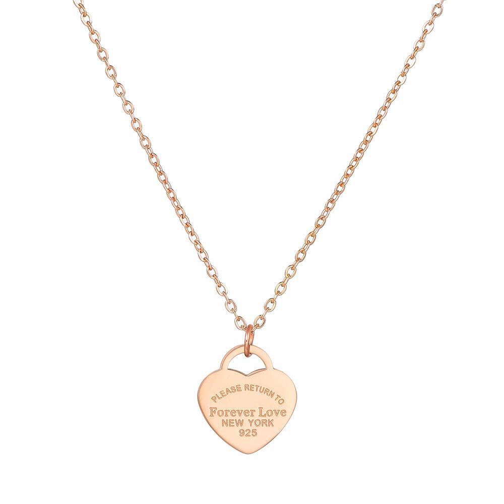 European and American Forever Love Love Pendant Women s Fashion Titanium Steel Peach Heart Clavicle Chain Necklace 60CM