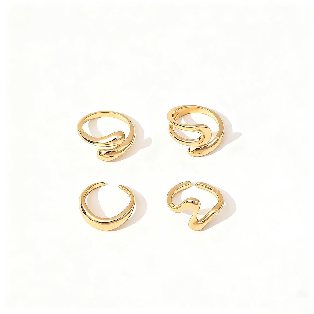 Party Daily Wear Rings Set Geometric lady Fashion suit 4Pcs exquisite  Handmade