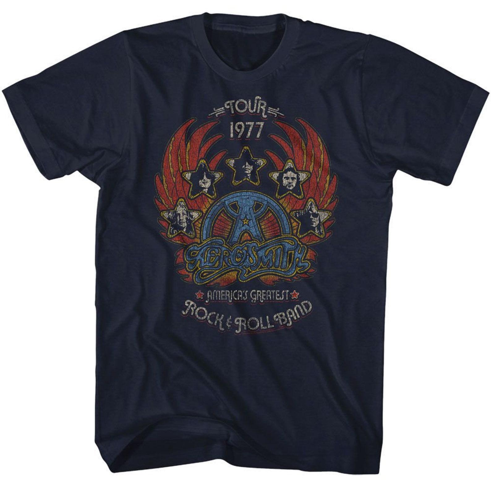 Aerosmith Tour 1977 Distressy Navy T-Shirt M