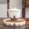 Pote Gaiwan de porcelana branca chinesa requintada com suporte para chá de cerâmica artesanal, xícara de chá, tigela de chá doméstica, utensílios de chá portáteis