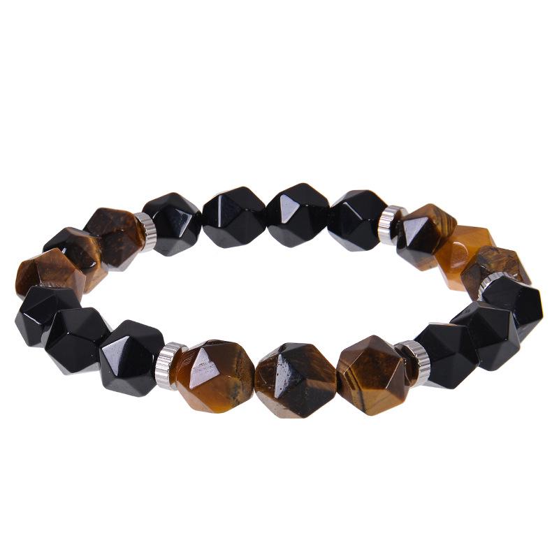 10mm Facettiertes Kristallachat, Schwarzer Obsidian & Tigerauge Stein Armband für Männer & Frauen