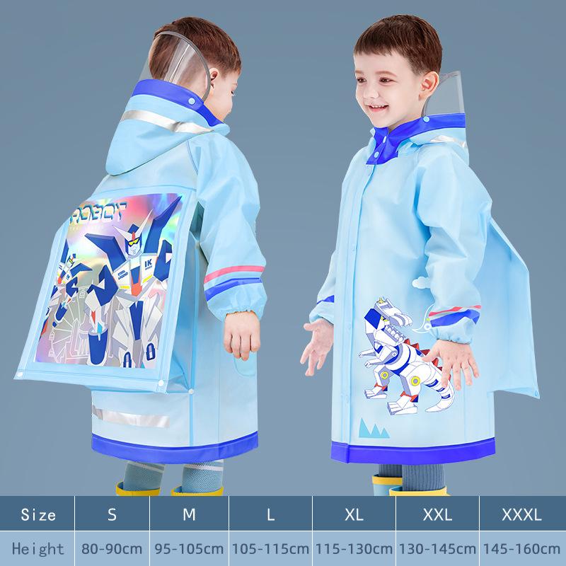 Children s Cartoon Pattern Raincoat EVA Hooded Waterproof Raincoat Raincoat with School Bag Children s Gifts M синий