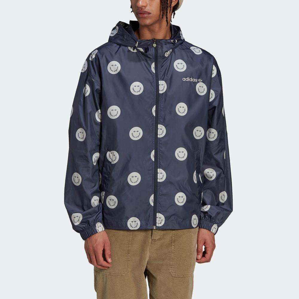 Adidas Originals Trefoil Cartoon Smile Full Print Casual Hooded Sports Jacket Men Jacket Dark-Navy HN0394