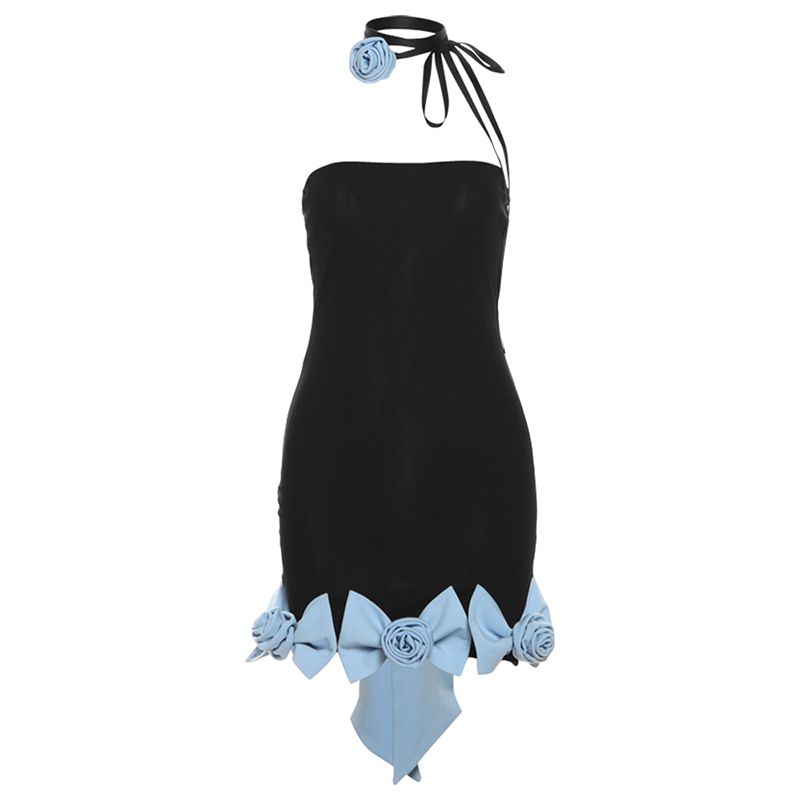 

# Sisjuly# The House Is Quiet and Cold Adult Lady like Woman Three-Dimensional Rose Highlights the Figure Hollow Sexy Tube Top Dress Female Fashion Black L