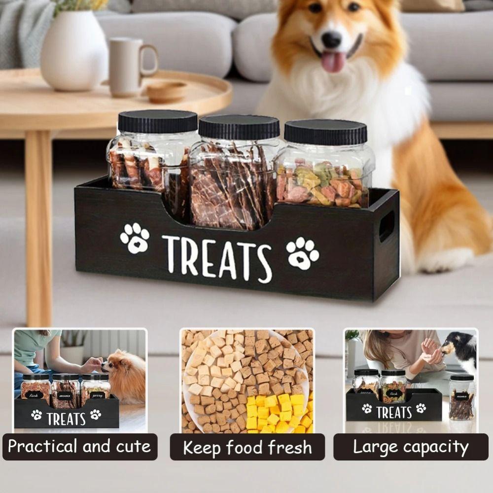 Practical Wooden Dog Treat Container Creative Dog Food Storage Holder Snack Storage Box  Pet Supply