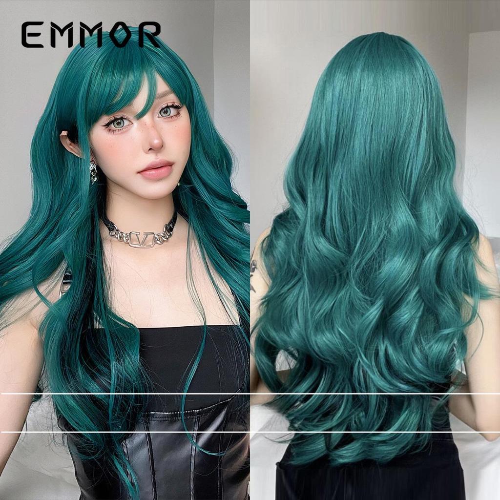 Women's Long Sky Blue Wavy Wig for Daily Lolita Look, Ideal for Round Faces