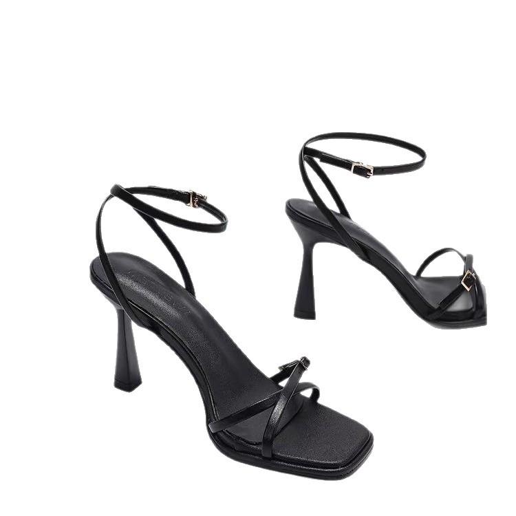 With skirt niche versatile sandals women's 2025 summer new one-word strap high heels fashion design Roman shoes