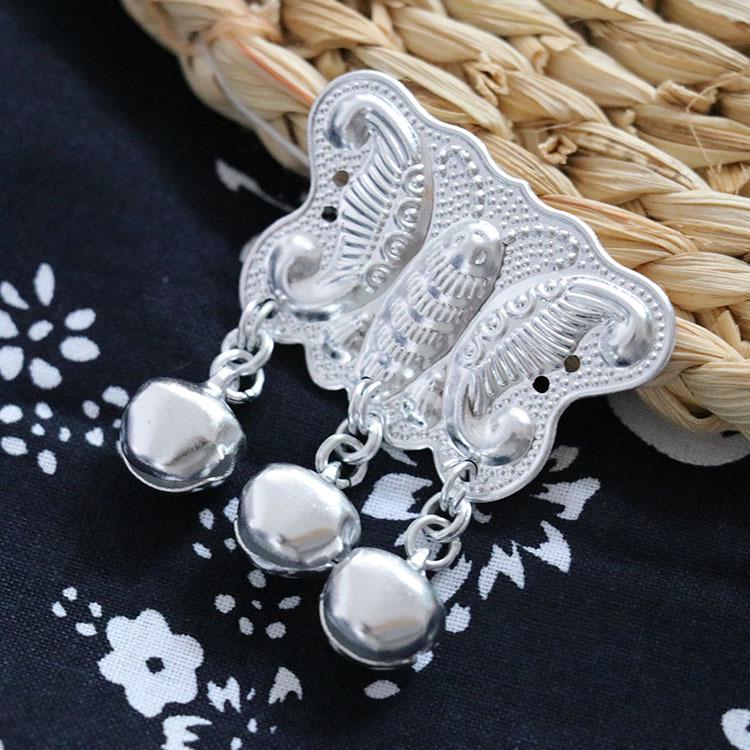Ethnic Miao Silver Butterfly Pendant with Bells