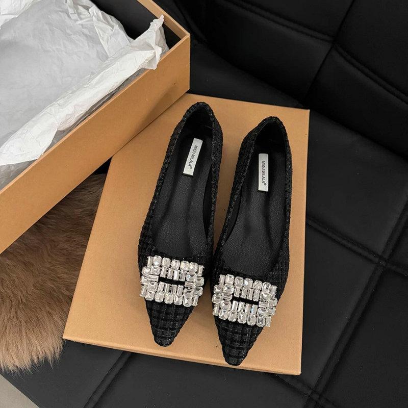 Fashion Pointed Flat Shoes for Women's Spring Summer New Shallow Cut Suede Soft Sole Black Women's Shoes Ladies Large Size 44