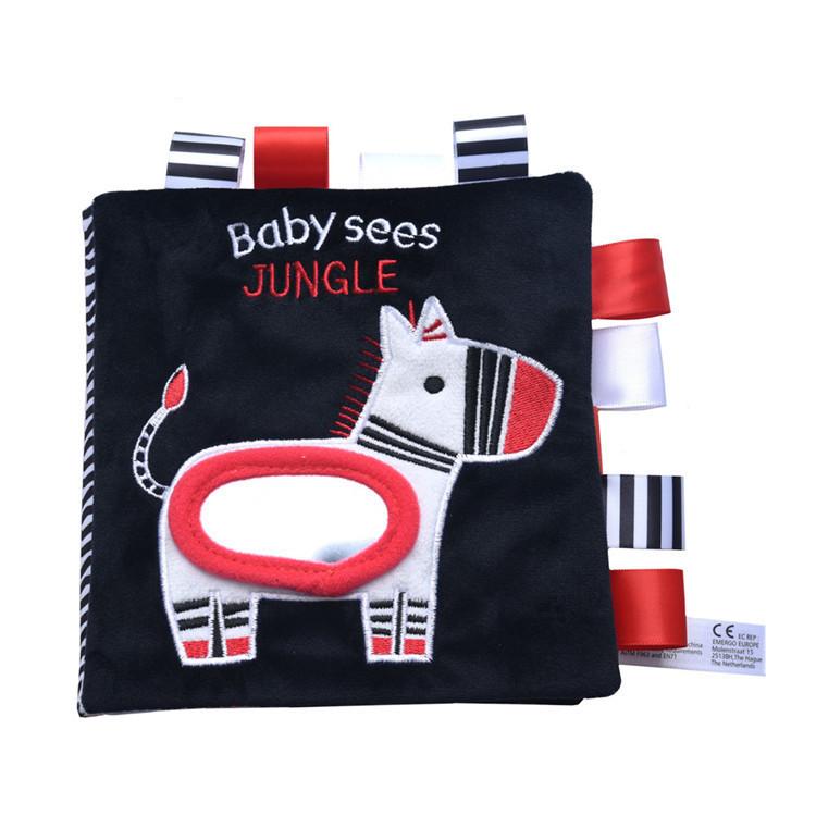 Baby Black White Red Visual Stimulation Book Animal Ocean Tag 3d Cloth Book Early Education Toy