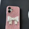 Korean INS Pink Denim Texture 3D Cute Bowknots Chic Phone Case for IPhone 16 15 14 Pro Max 13 Shockproof Stylish Girl Cover
