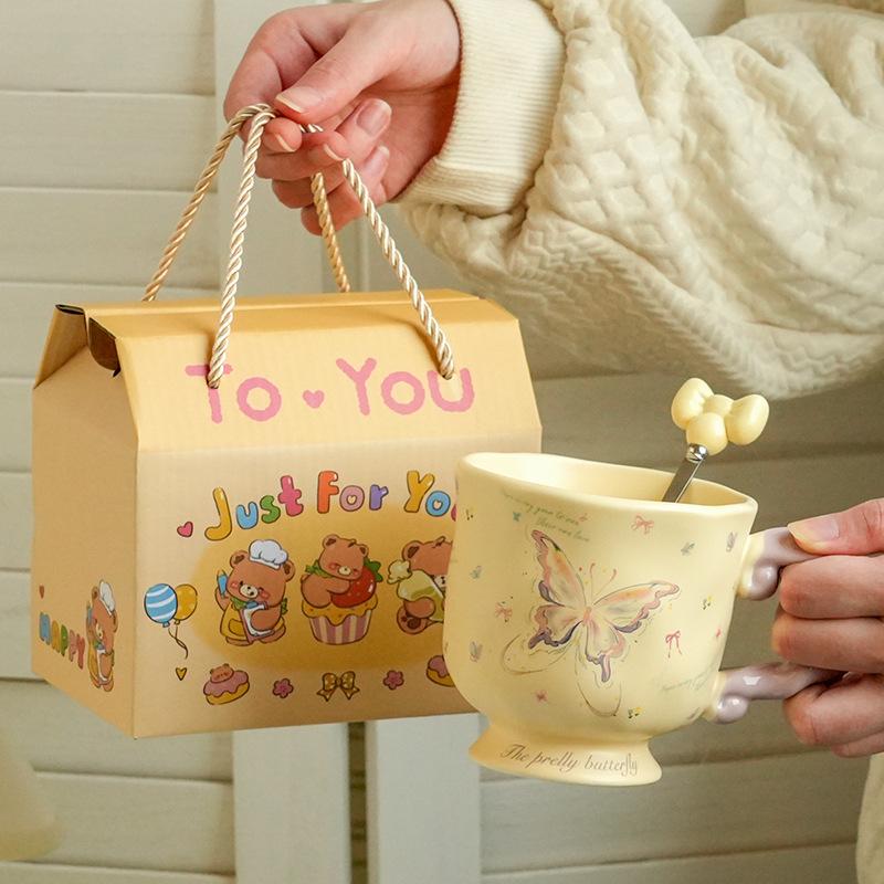 High Value Dream Butterfly Household Girls Coffee Couple Cup Creative Souvenir Ceramic Cup