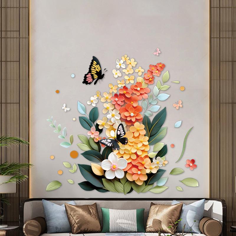 3D Vision Small Flower Wall Stickers Peel and Stick Butterfly Florals for Living Room Kitchen Corridor Entrance Wall Decoration