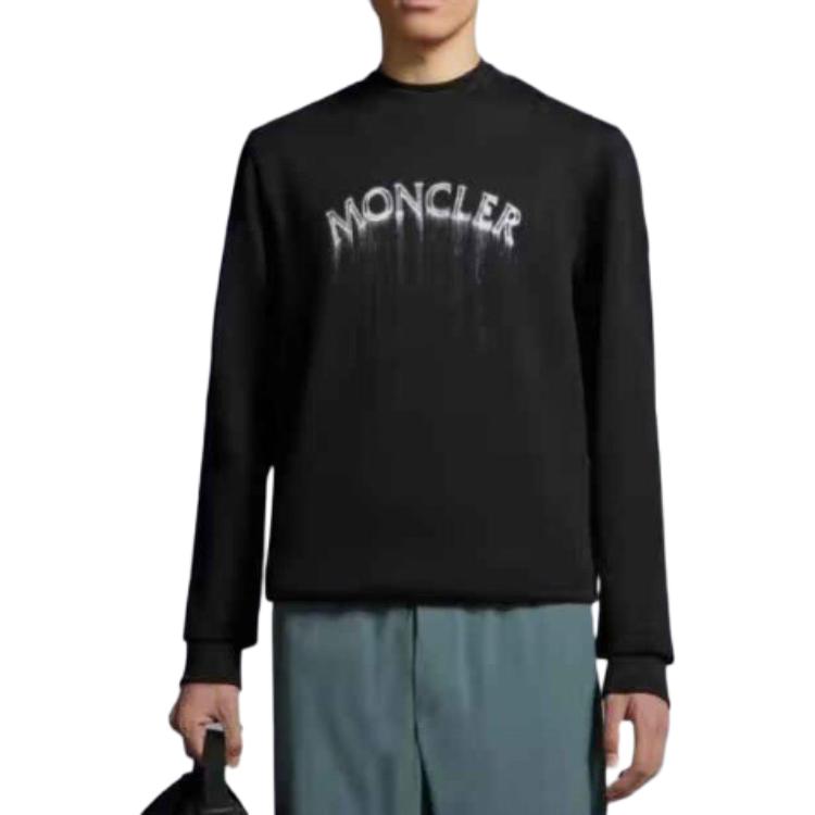 Moncler SS24 Tie-Dye Effect Water-Based Logo Print Crew Neck Long Sleeve Sweatshirt Men Sweatshirt Black J10918G00004809KR999