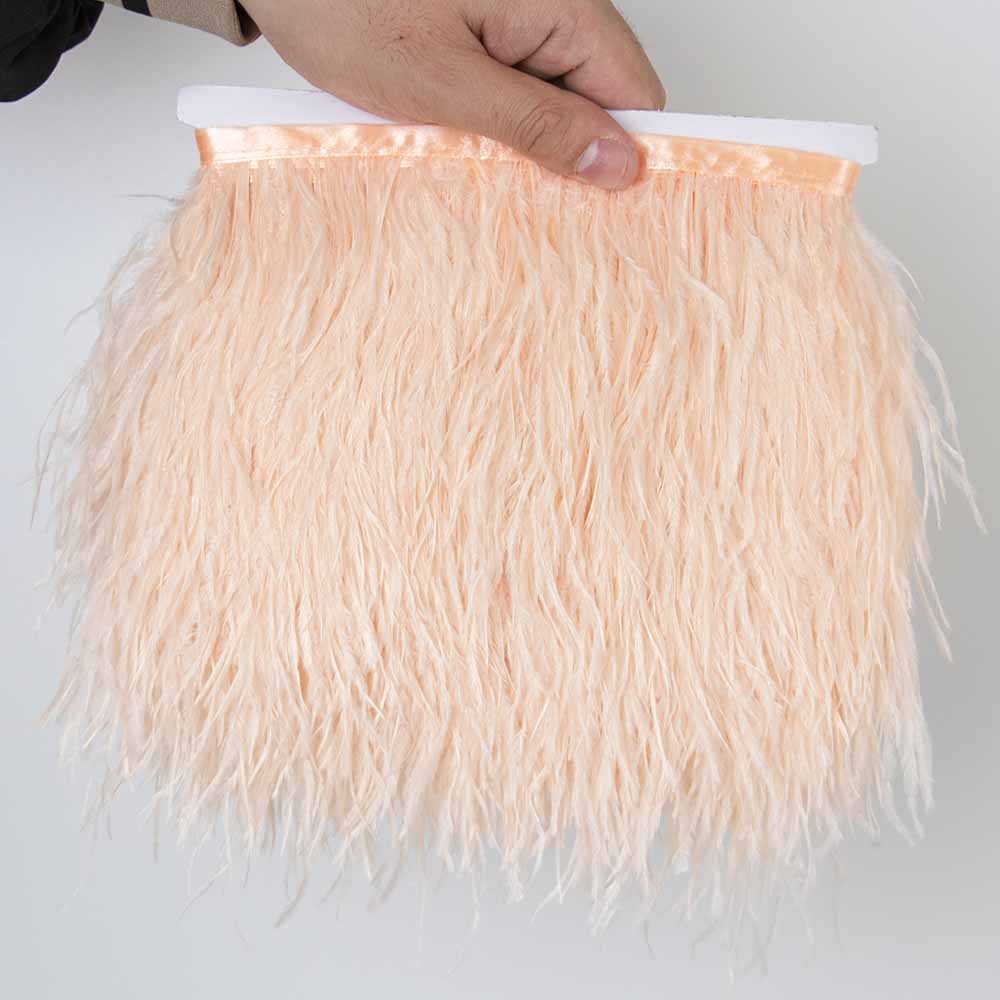 1Meter Red Ostrich Feathers Trim on Tape Ribbon Fringe 8-10cm Fabric Skirt Sewing Trimmings Feather Dress Clothes Decoration
