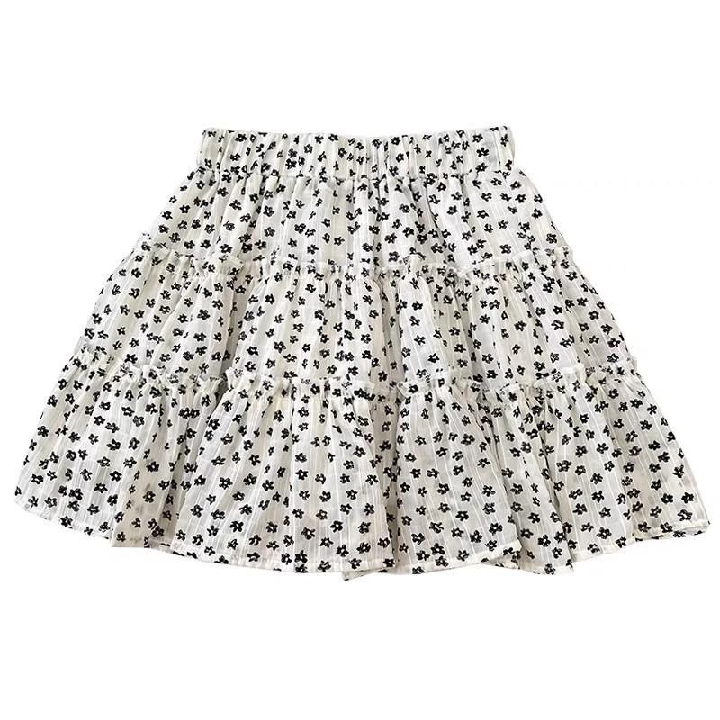 Women's Black Floral High-Waisted A-Line Skirt - Slimming Summer Cake Design for Petite