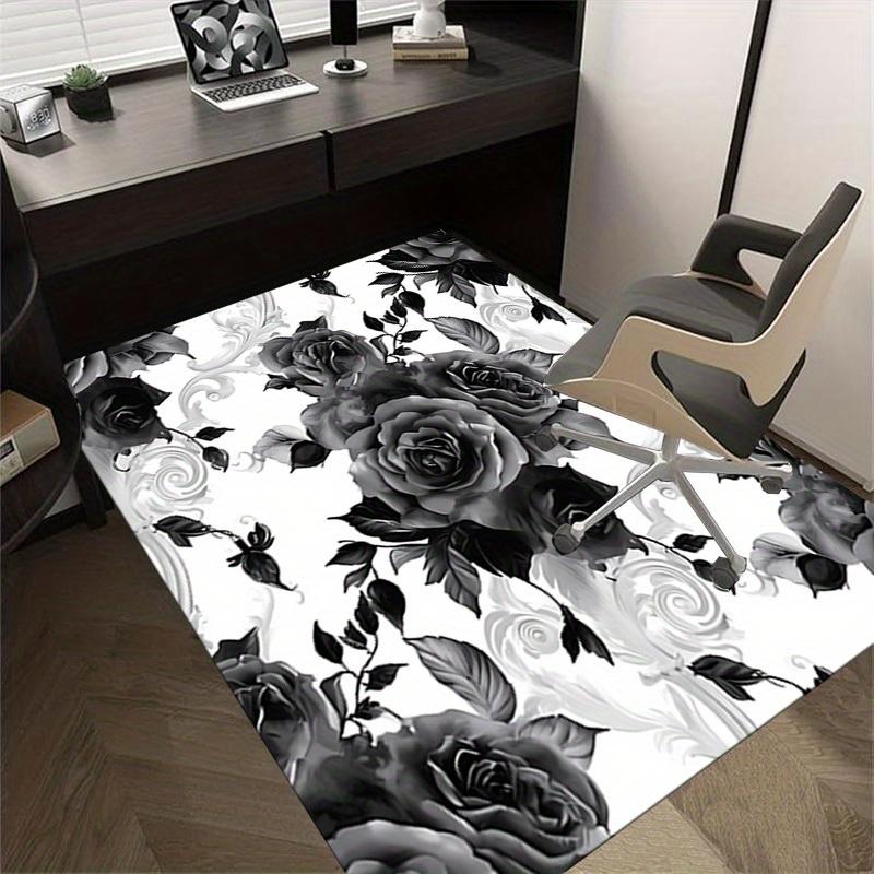 1pc Black Roses Floral Pattern Themed Rug for Home Decor, Non-slip Office Carpet, Chair mat, Outdoor Mat, Christmas and Halloween gifts-0731152