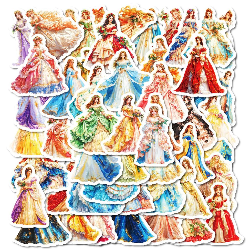 50 High-end Princess Skirt Stickers European Style Retro Banquet Skirt DIY Handbook Mobile Phone Water Cup Waterproof Stickers Paper