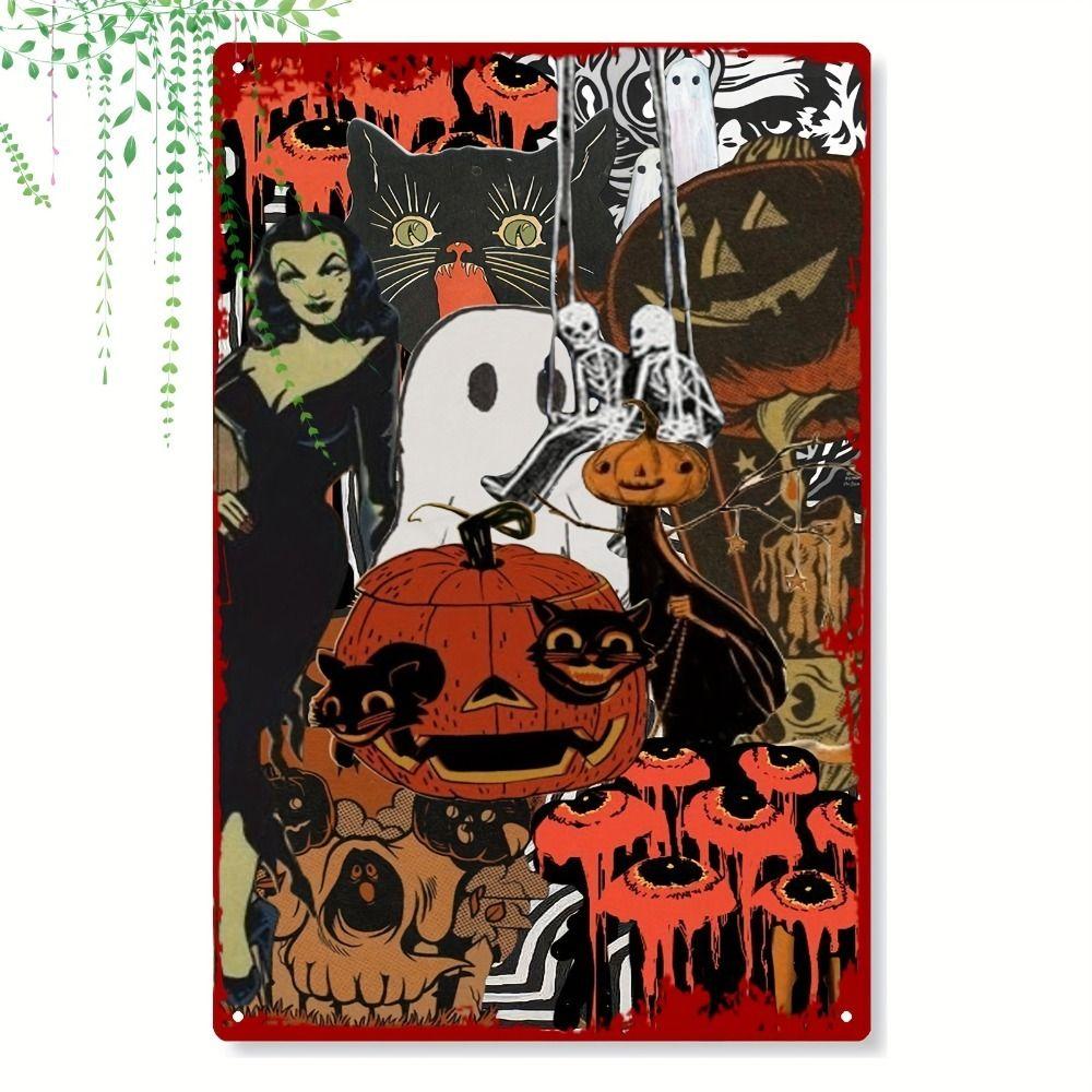 

Metal Sign Skull Witch Pumpkin Candy Wall Art Decor Home Gothic 20x30cm