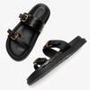 Luxury Brand Designer Platform Slippers for Women Summer High Quality Soft Leather Metal Buckle Slide Sandals Beach Flat Shoes